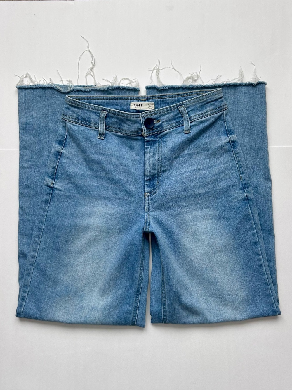 Oat New York Wide Leg Jeans Light Wash Raw Fray Hem Size 4 / 27 - Picture 5 of 6